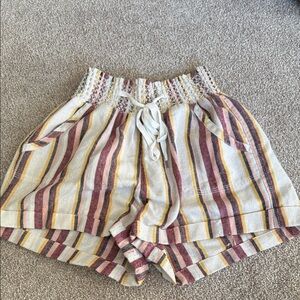 Forever 21 Striped High Waist Shorts - Cream, Purple, Yellow
